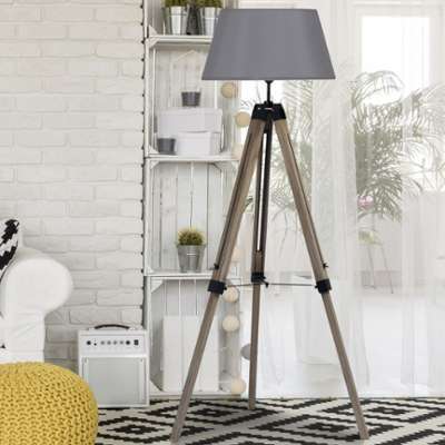 Lampadaire trepied bois réglable gris Lampadaire trepied bois réglable