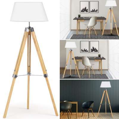 Lampadaire trepied bois réglable blanc Lampadaire trepied bois réglable