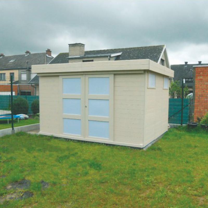 Abri de jardin toit plat 8,62m² certifié + planche