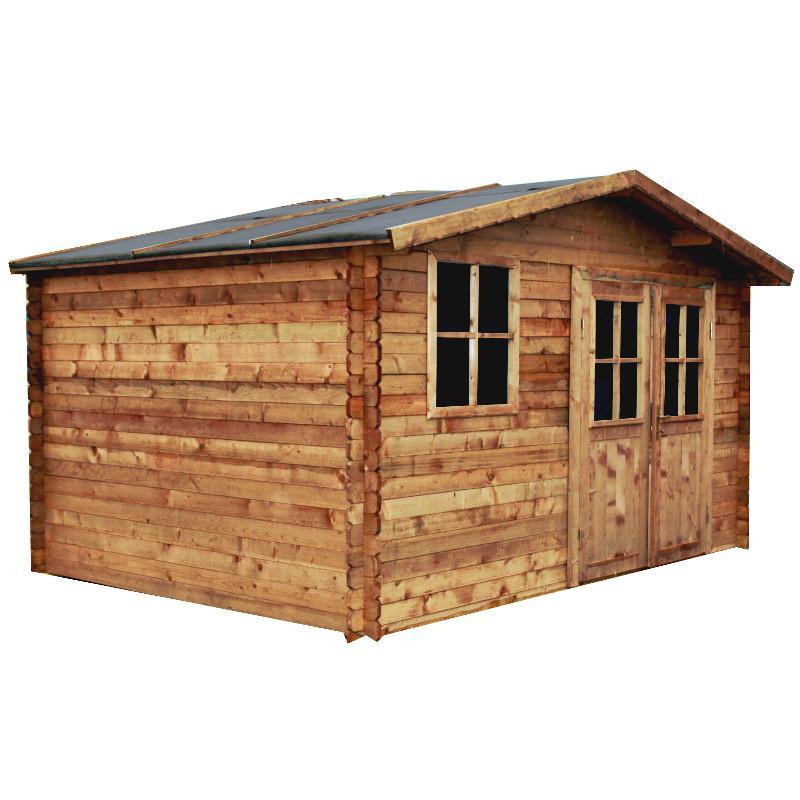 Abri de jardin 12m² en bois traité teinté brun - 2