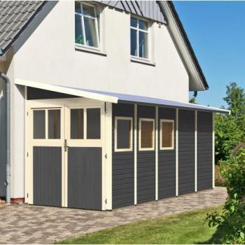 Abri adossé en bois vitrifié gris 8m Wandlitz 5 - Karibu Abri adossé en bois vitrifié