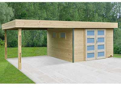 Abri de jardin en pin massif à emboiter 3x3m avec auvant Abri de jardin en pin massif