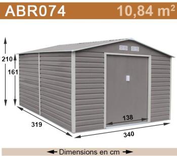 Abri de jardin métal coloris gris taupe 10,20 m2.