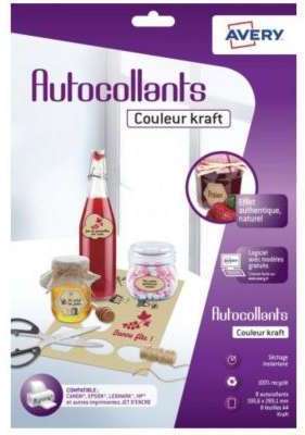 Papier créatif Avery 8 Autocollants kraft 19,96x28
