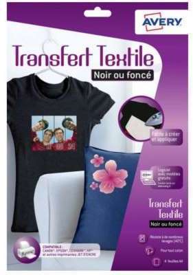 Papier créatif Avery 4 Transferts T-shirt noirs/fo