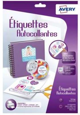 Papier créatif Avery 12 Autocollants 19,96x28,91cm