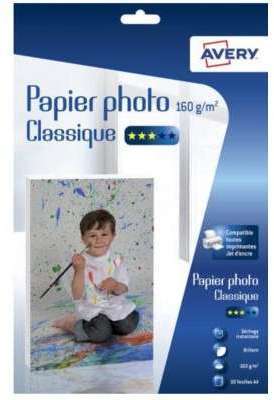 Papier photo Avery 50 Photos brillantes A4 160g/m²