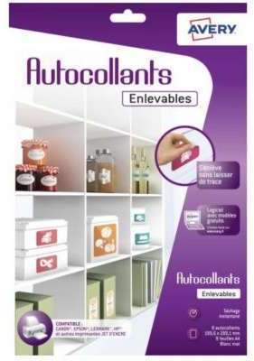 Papier créatif Avery 8 Autocollants blanc mat 19,9