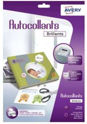 Papier créatif Avery 8 Autocollants blanc brillant