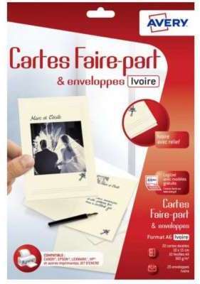 Papier créatif Avery 20 Cartes faire-part ivoire A
