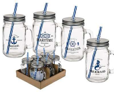 CHOPE EN VERRE THÈME MER 450ML + PAILLE