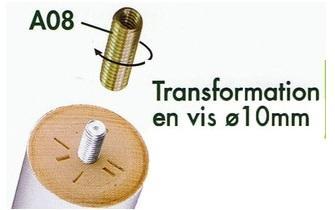 Embout fileté pieds de lit 10mm lot de 4