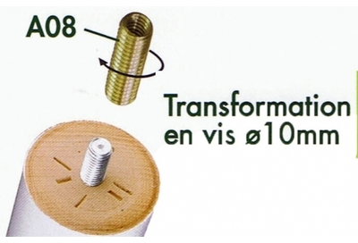 Embout fileté pieds de lit 10mm lot de 4