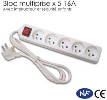 Bloc multiprises x 5 avec interrupteur