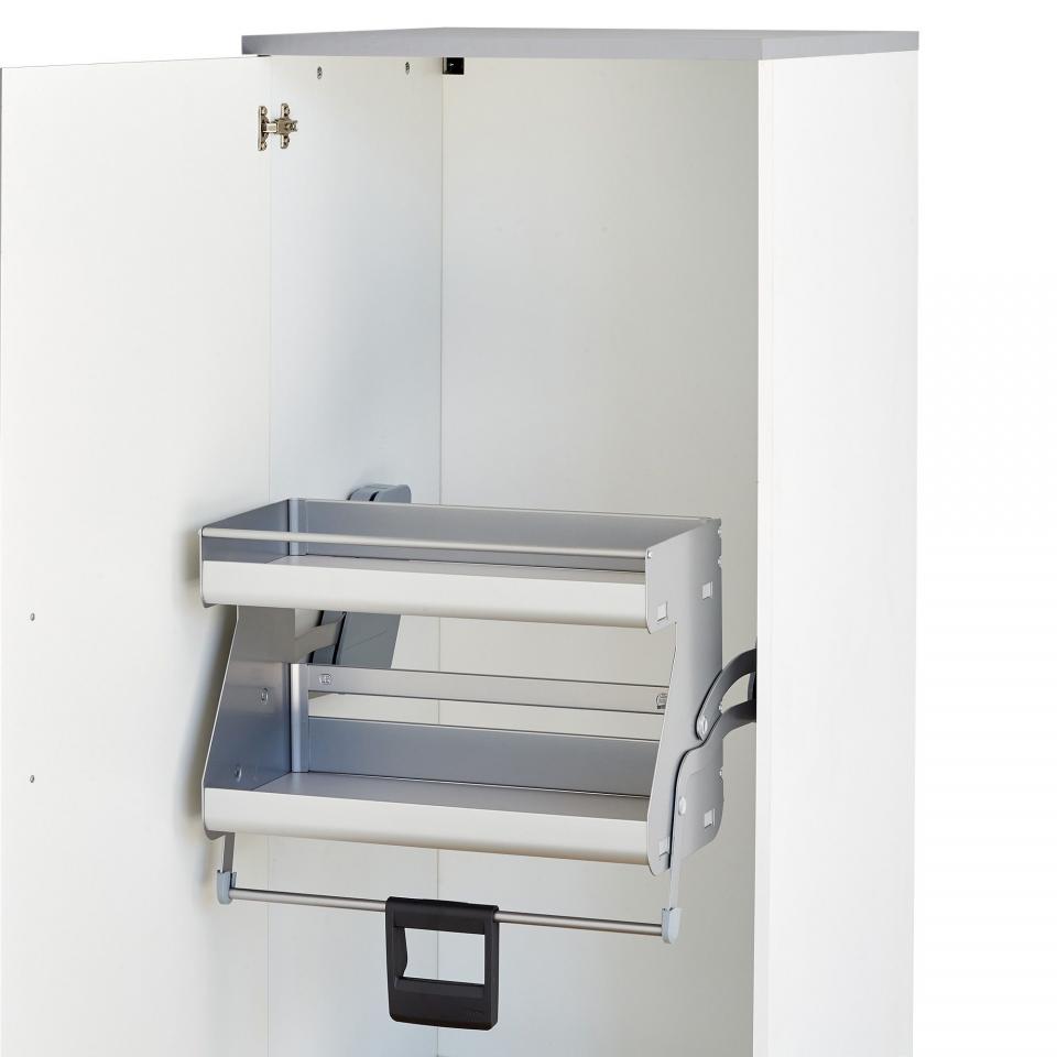 Étagère escamotable grise 2 tablettes pour meuble