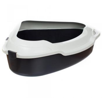 Bac à litière d angle XXL pour chat - anthracite crème Bac à litière d angle XXL