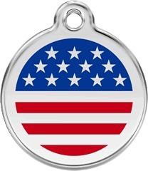 MEDAILLE CHIEN GRAVEE 20 MM DRAPEAU USA PAR RED DI