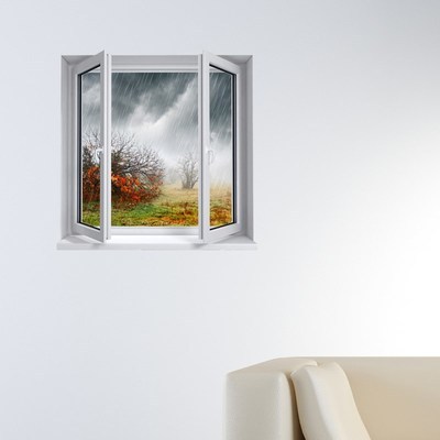 Sticker trompe loeil fenêtre Pluie dautomne