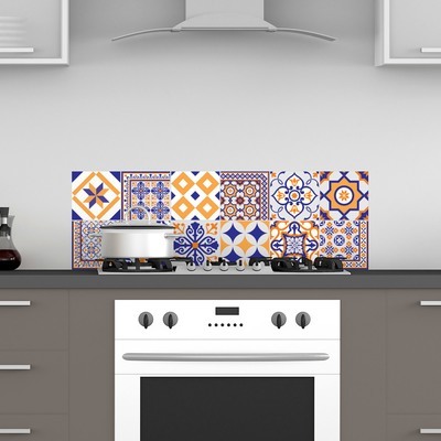 12 Stickers carrelages vintage bleus et orange