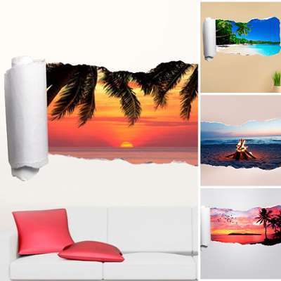 Autocollant 3D pour papier peint motif paradisiaqu