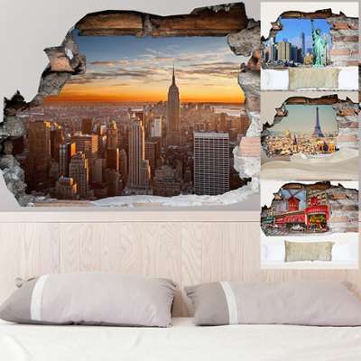 Sticker mural Ville effet 3D