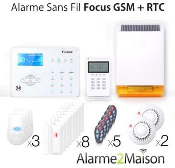 Alarme Maison sans fil Focus GSM + RTC - 8 Pièces