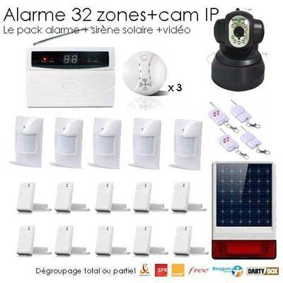 Kit alarme de 32 Zones sirene solaire et camera IP