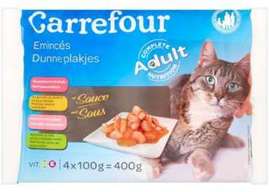 Pâtée pour chats émincés en sauce Carrefour - le paquet Pâtée pour chats émincés en