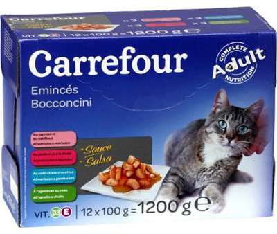 Pâtée pour chats émincés en sauce Carrefour - les 12 Pâtée pour chats émincés en