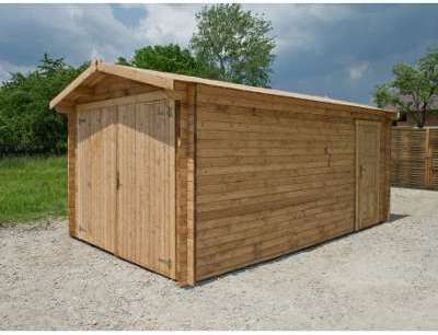 Garage en bois massif 40mm traité teinté marron Gardy Garage en bois massif 40mm