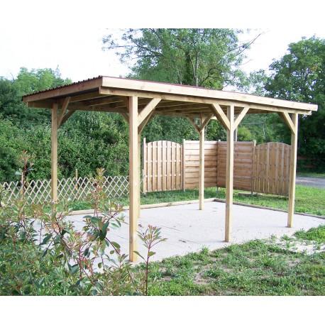Carport 15,1m² en pin traité 12x12cm à couverture