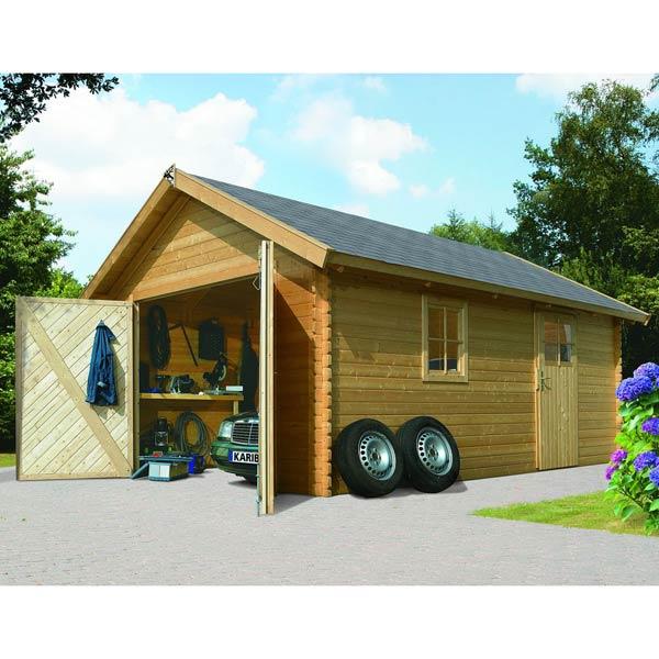 Garage en bois certifié 20,78m², madriers 40mm Kar