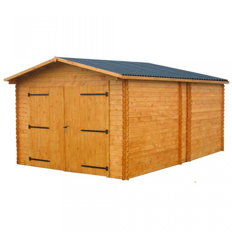 Garage en bois massif certifié madriers 28mm 18,90