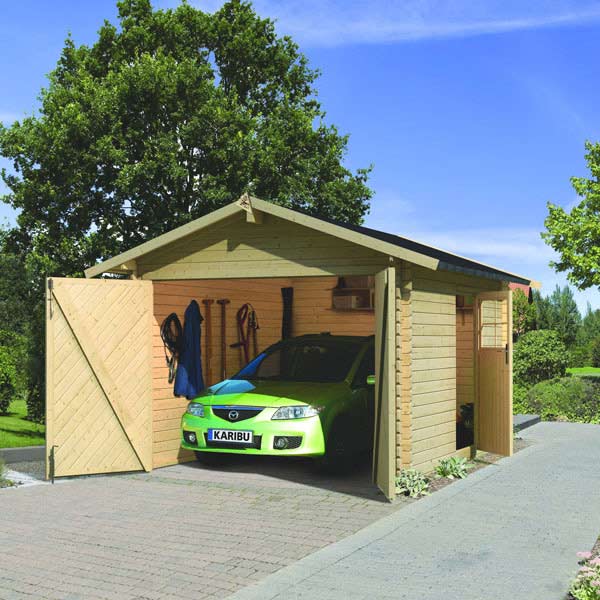 Garage en bois certifié 13,28m² madriers 28mm - Ka