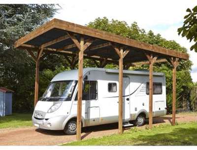 Carport camping-car couvert en bois et polycarbona