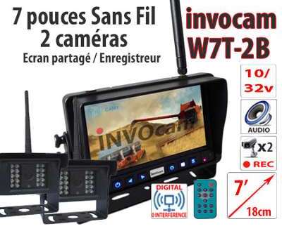Kit recul sans fil enregistreur 7 pouces 2 caméras