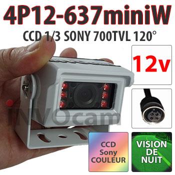 Caméra 12 Volts ultra compacte BLANCHE CCD Sony vision Caméra 12 Volts ultra compacte