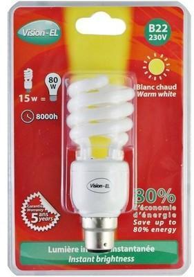 Ampoule fluo compacte 15W (80W) B22 Spirale Blanc