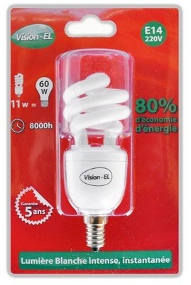 Ampoule fluo compacte 11W (60W) E14 Spirale Blanc
