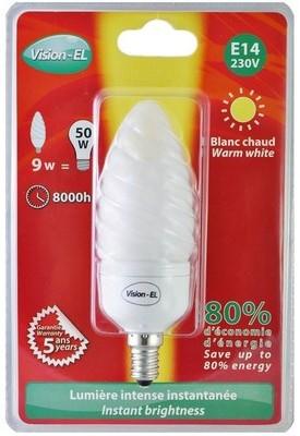 Ampoule fluo compacte 9W (50W) E14 Flamme Blanc ch