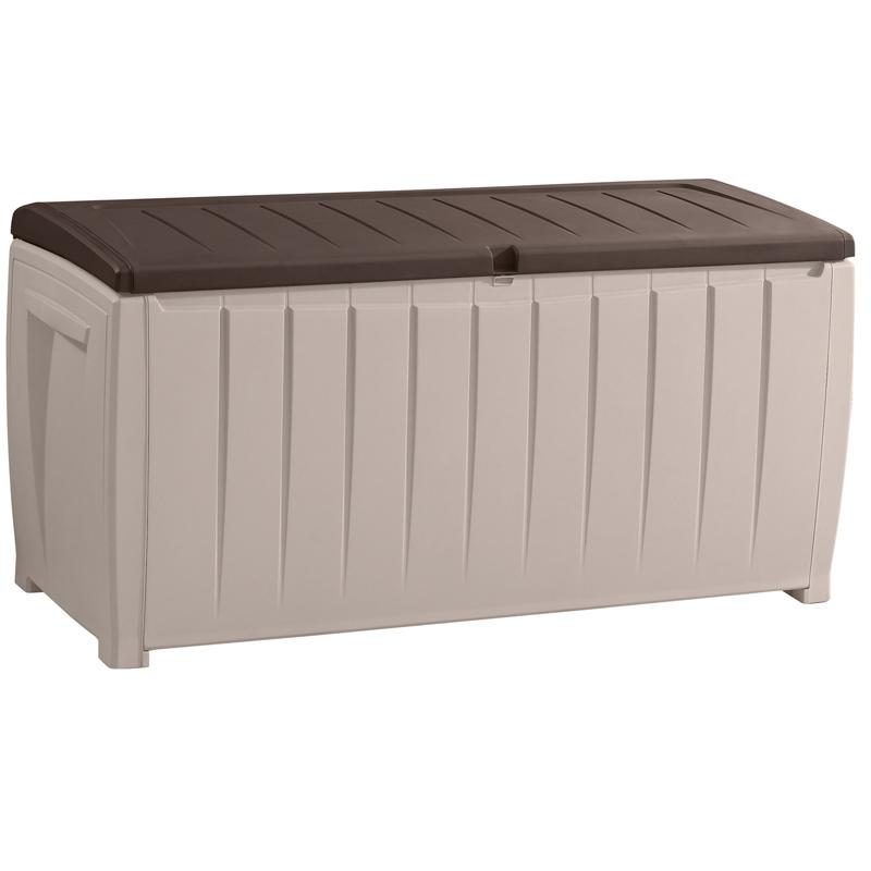 Coffre de jardin 340L avec assise marron et beige