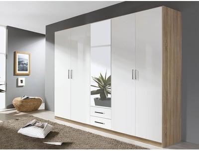 Armoire SAMASSA 5 portes 2 tiroirs avec miroir chêne Armoire SAMASSA 5 portes 2