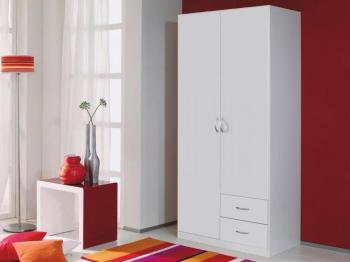 Armoire CASA 2 portes 2 tiroirs (penderie) blanc Armoire CASA 2 portes 2 tiroirs