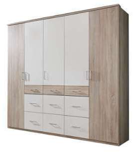 Armoire 5 portes 9 tiroirs SMART coloris chêne blanc Armoire 5 portes 9 tiroirs