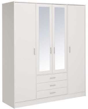 Armoire 4 Portes 3 Tiroirs Omega 176 cm Blanc Armoire 4 Portes 3 Tiroirs