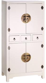 Armoire 4 portes 3 tiroirs Blanc Meuble Chinois - PEKIN Armoire 4 portes 3 tiroirs