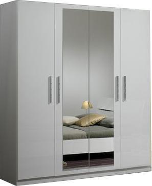Armoire 4 portes coloris blanc laqué avec miroir central Armoire 4 portes coloris blanc