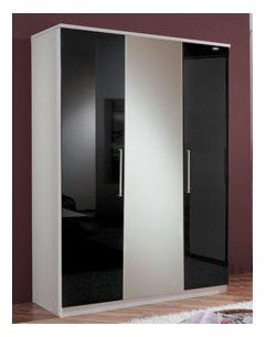 Armoire chambre 3 portes blanc et laqué noir EMELI