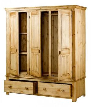 Armoire pin massif brossé 3 portes 2 tiroirs