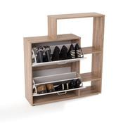 Meuble à chaussure MDF chêne/blanc avec porte abat
